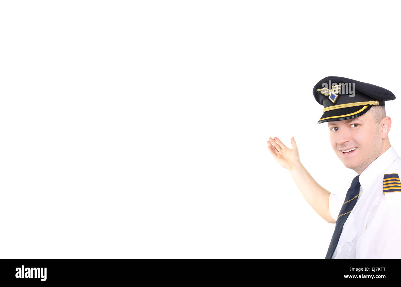 Happy pilot on white background Stock Photo