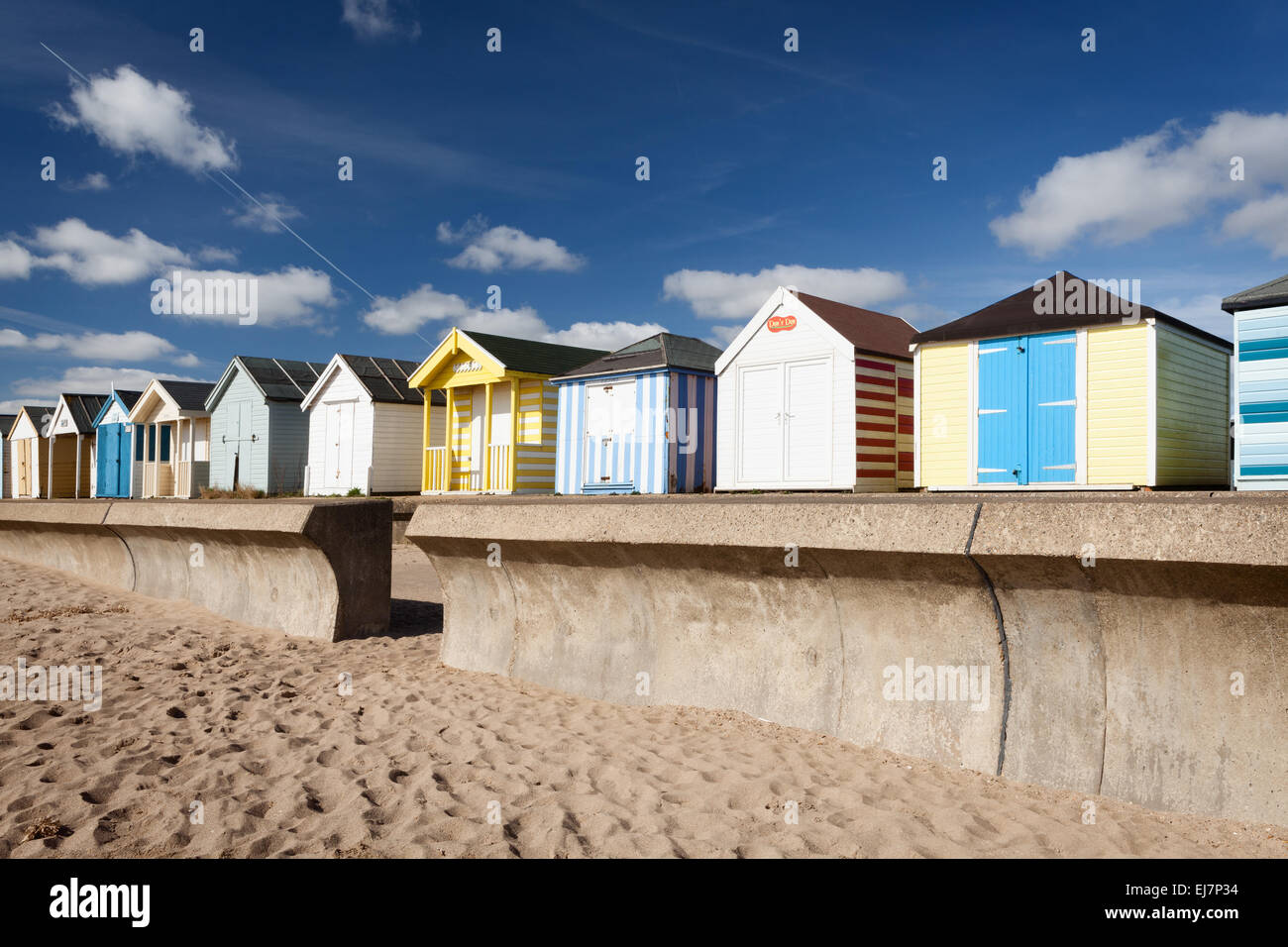 Chapel St. Leonards, Lincolnshire, UK. 22nd March, 2015. Beach Huts on a beautiful spring morning at Chapel Point, Chapel St. Leonards, Lincolnshire, UK. 22nd March 2015. Credit:  LEE BEEL/Alamy Live News Stock Photo