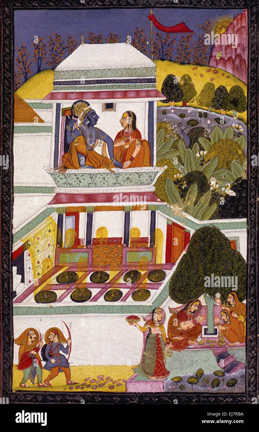 Krishna and Radha (the month of Jyestha). Bundi, circa Late 18th. Century A.D. India Stock Photo