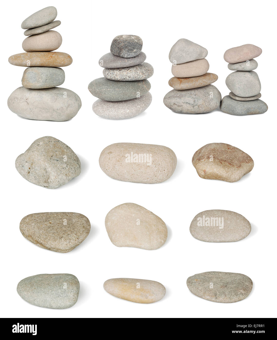 Set of pile stones from the river are isolated on white background Stock Photo