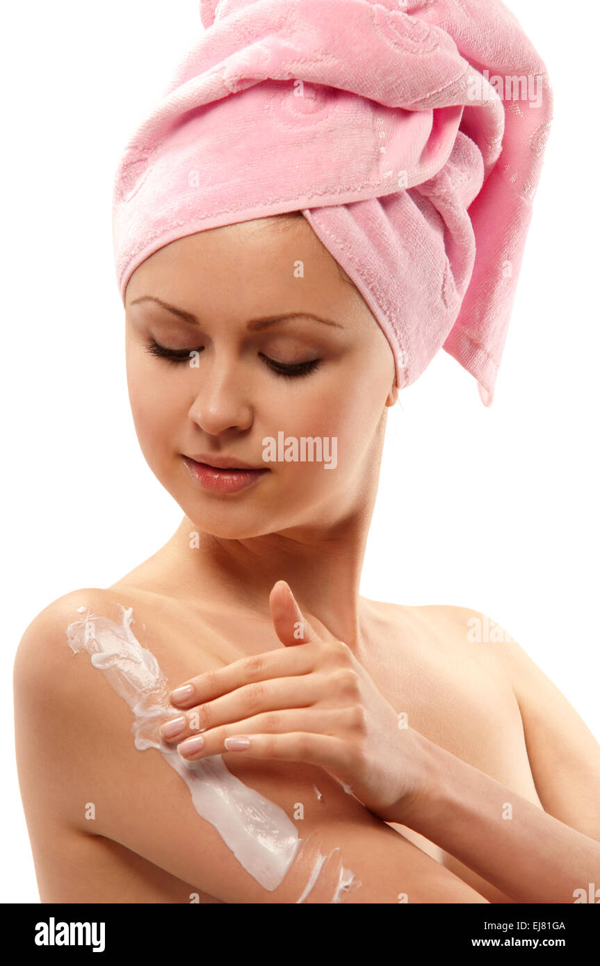young woman after washing Stock Photo