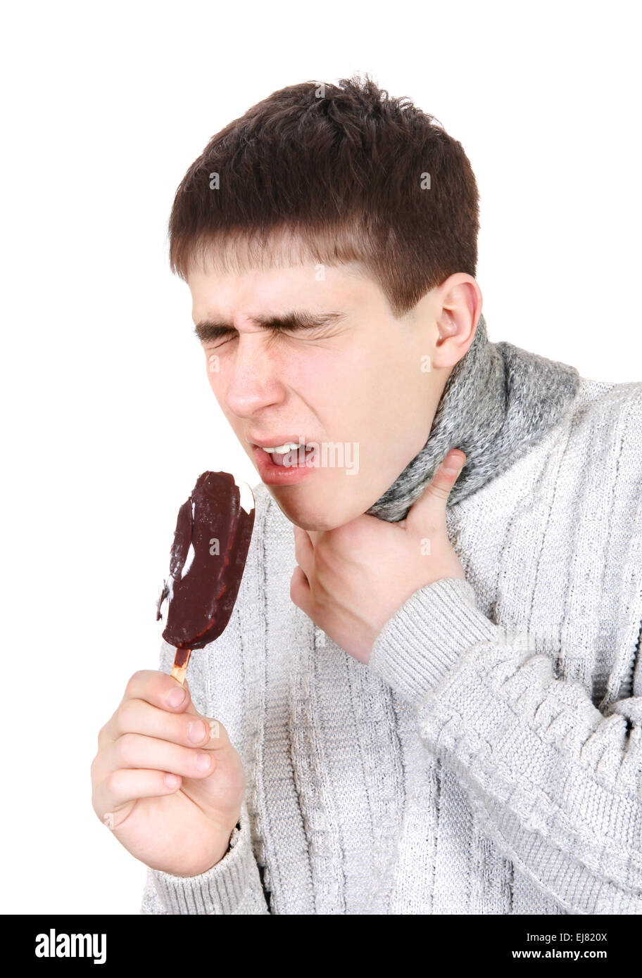 Sick Teenager eats Icecream Stock Photo Alamy