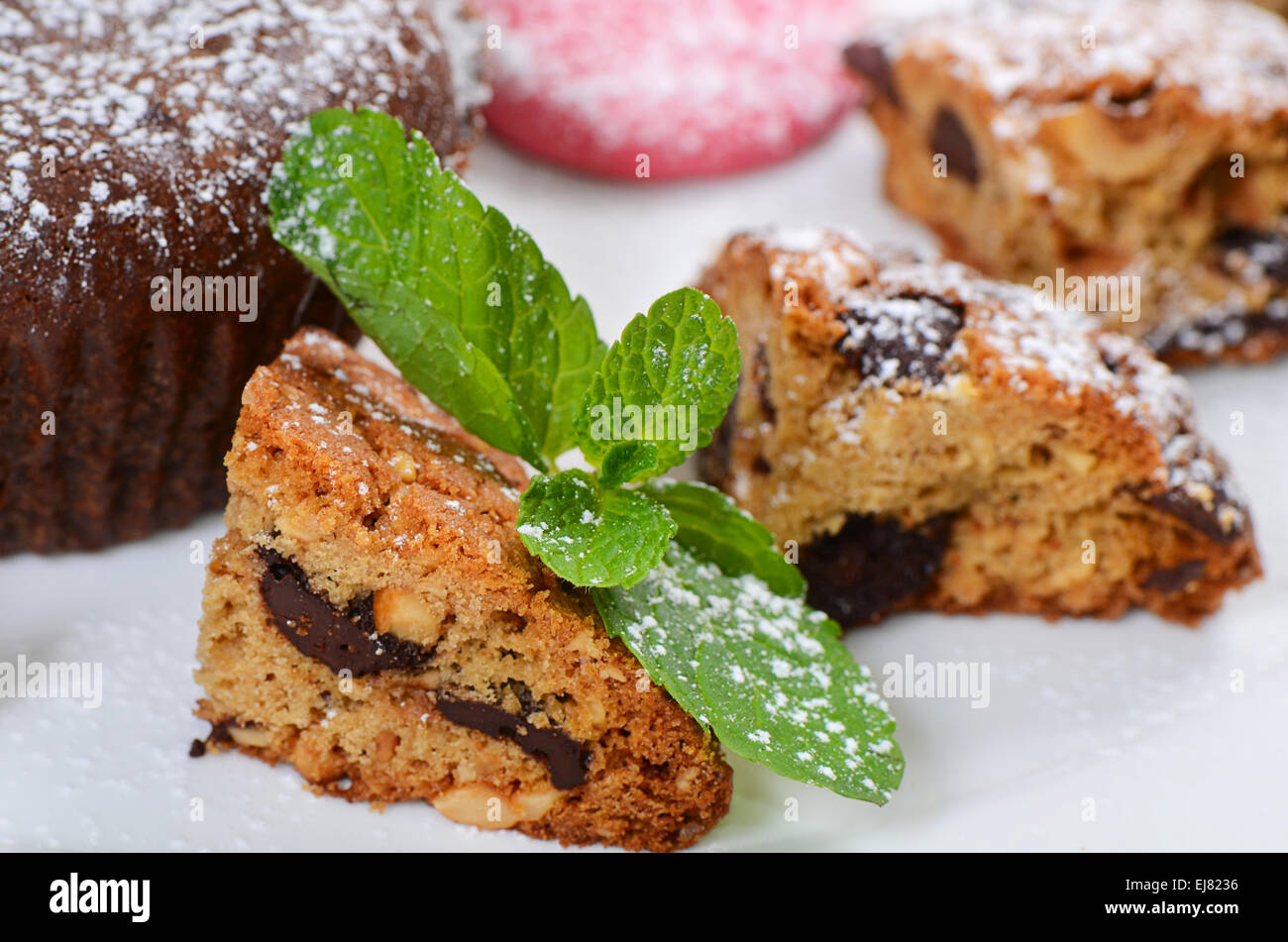 Chocolate cake with icing sugar Stock Photo Alamy