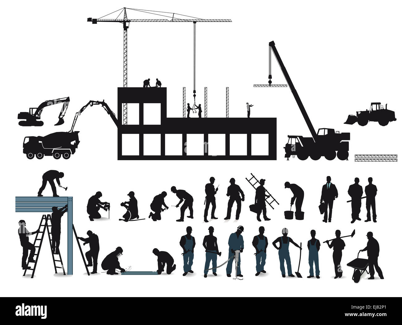 Construction project with construction workers Stock Photo