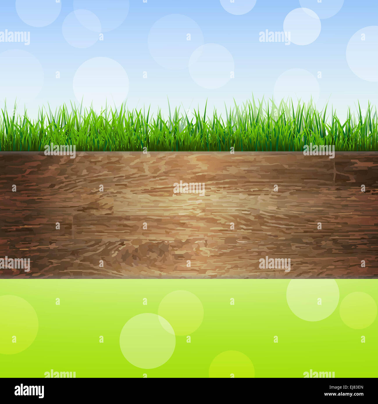 Wooden Background With Grass Stock Photo - Alamy