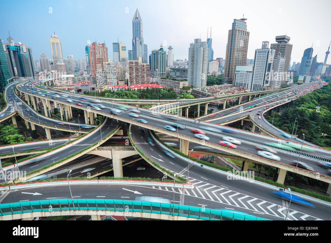 shanghai elevated road junction and interchange overpass Stock Photo