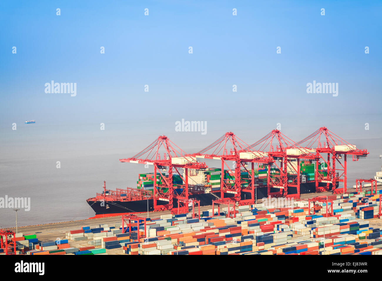 container terminal with foreign trade background Stock Photo