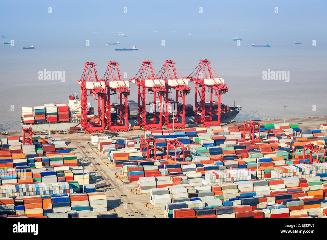a busy shipping and port machinery background Stock Photo