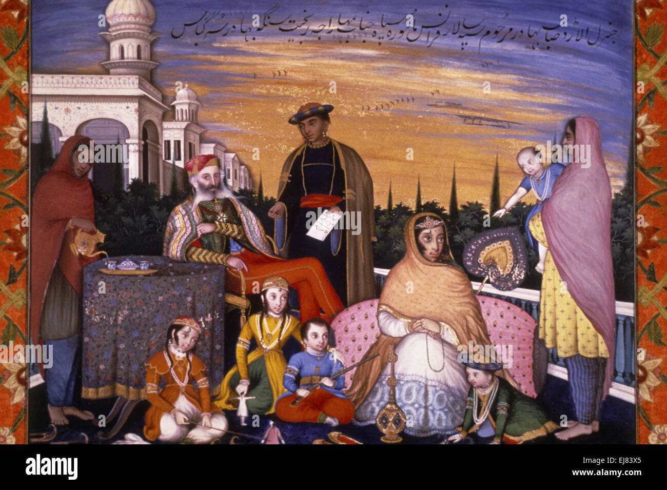 General Jean Francois Allard and his family. Mughal miniature painting circa 1838 A.D. India Stock Photo