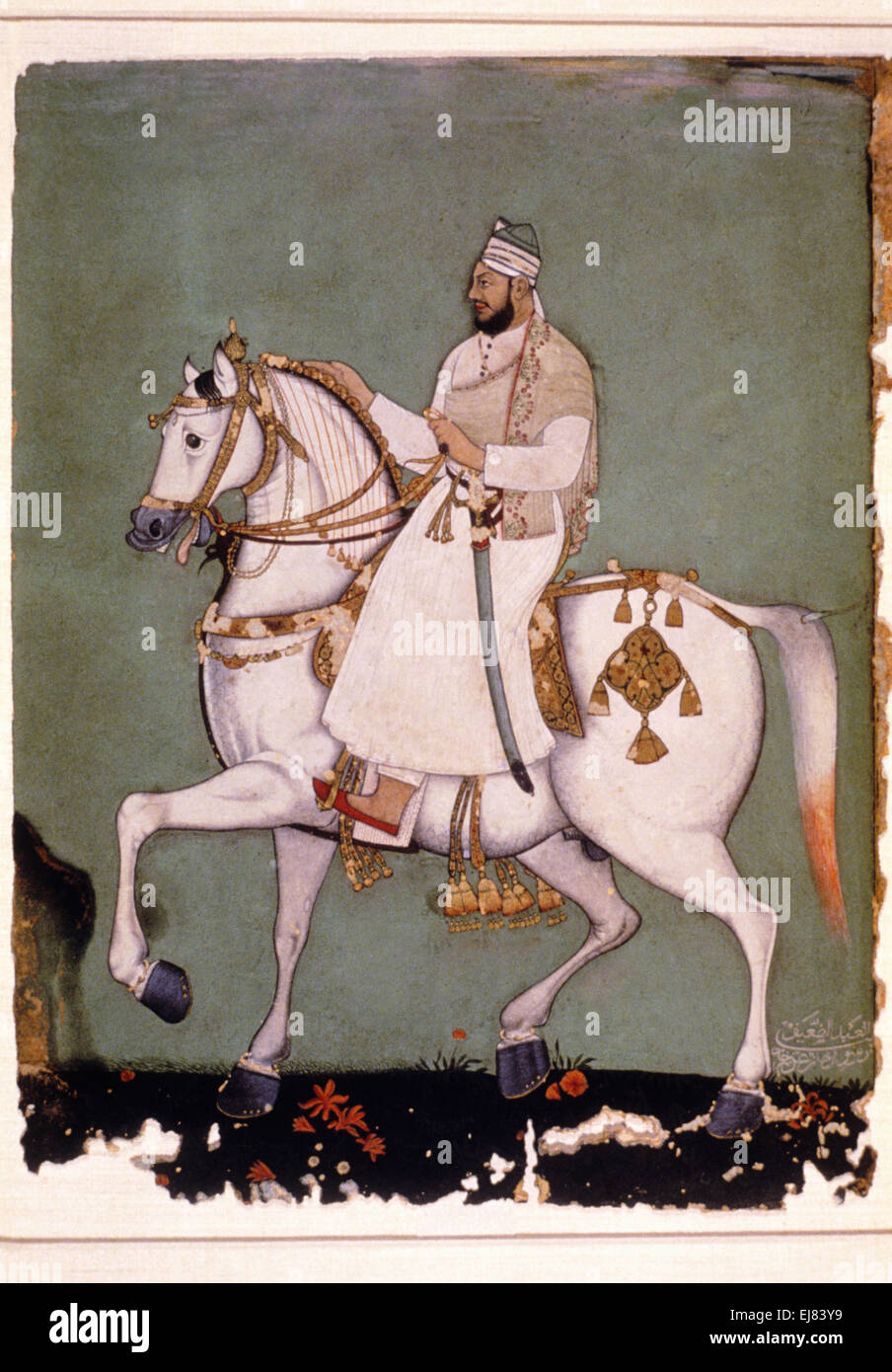 Equestrian Portrait of Shah Raju Preceptor of Abul Hasan. Mughal ...