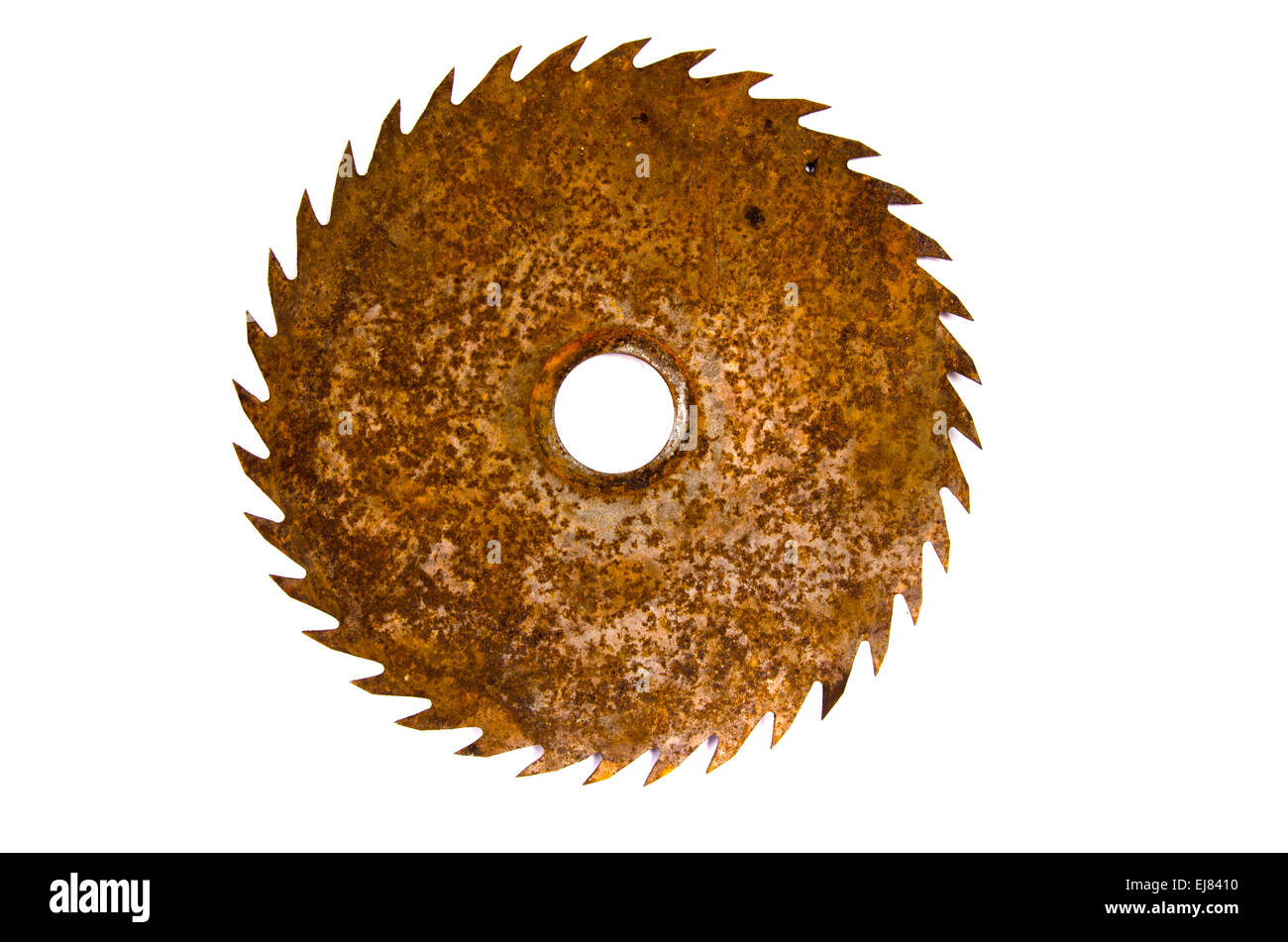 Old rusty circular steel saw blade isolated on white Stock Photo