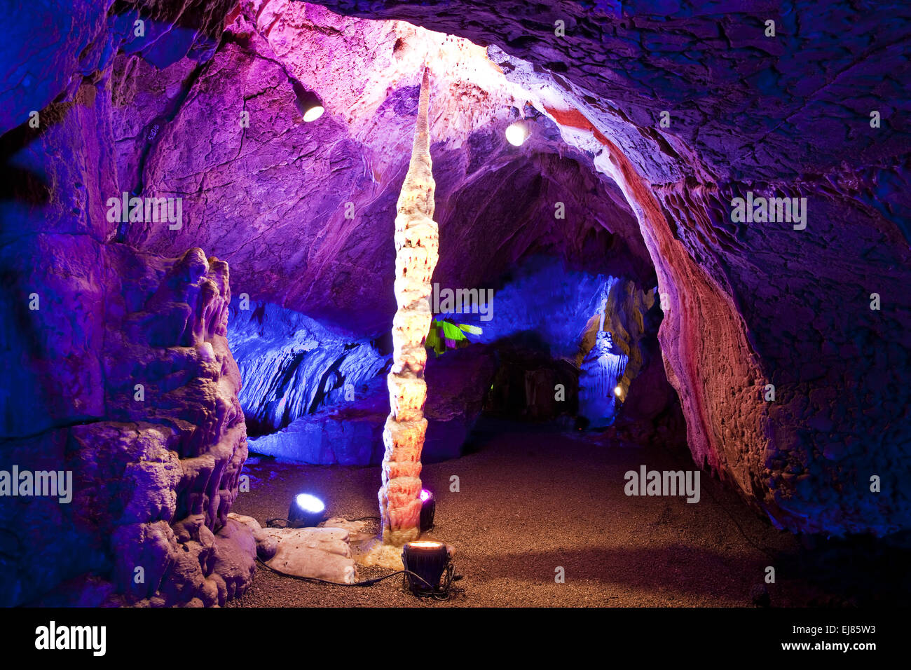 Cave lights, Dechen Cave, Iserlohn, Germany Stock Photo