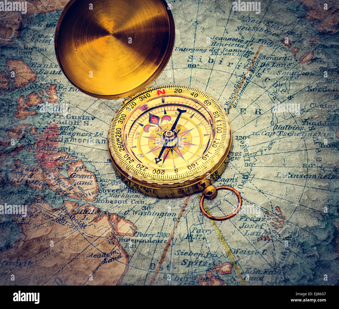 compass and magnifying glass Stock Photo Alamy