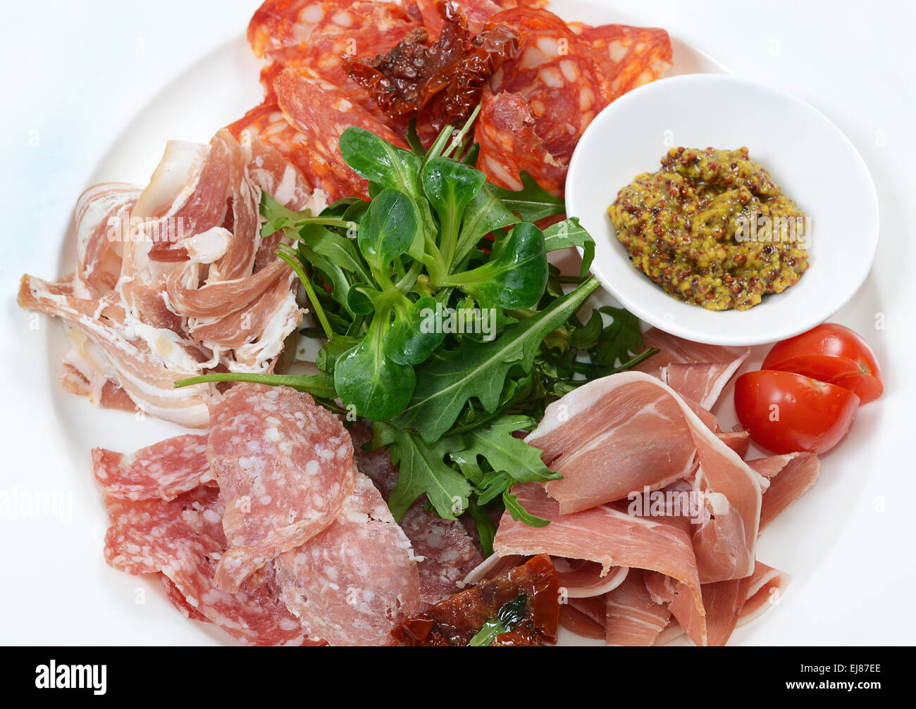 Assorted Italian sausages as a background Stock Photo - Alamy