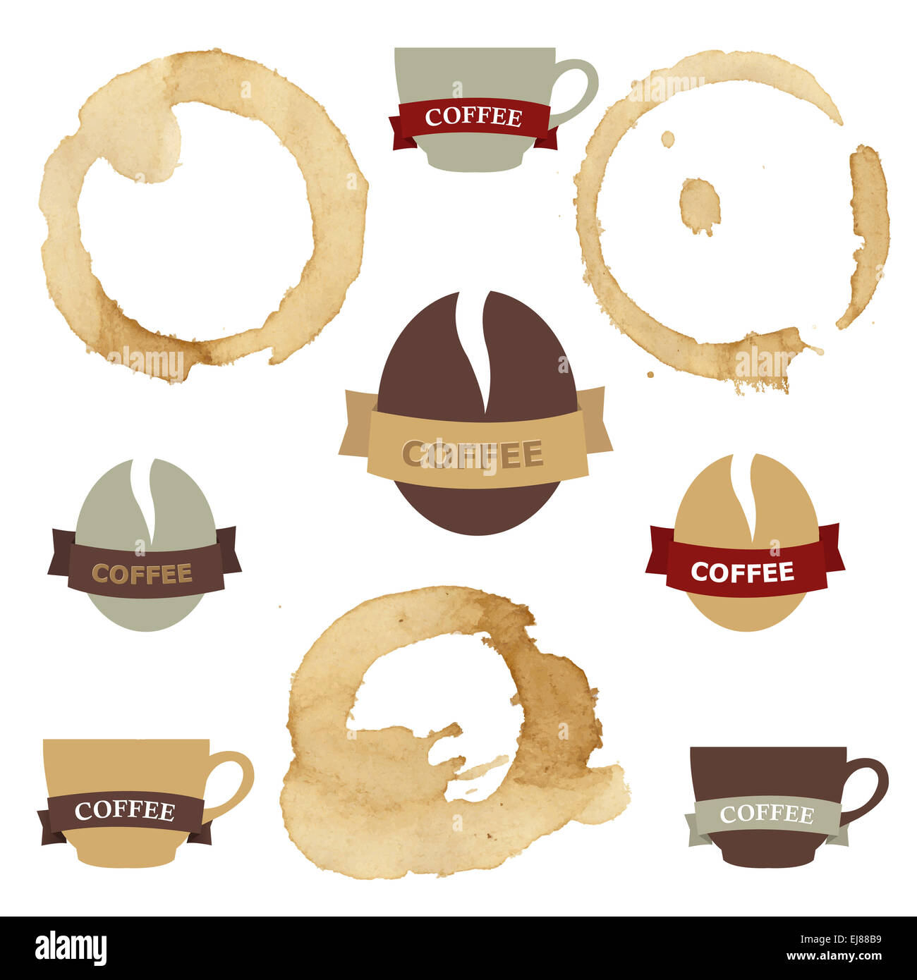 Coffee Stains With Symbols Set Stock Photo