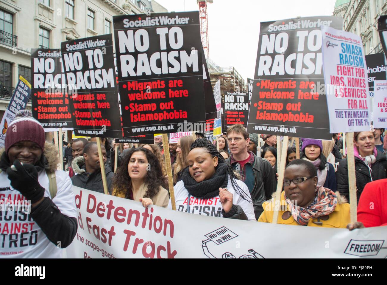 London UK, 21st March 2015: Protesters at the Stand Up To Racism & Fascism demonstration. Stock Photo