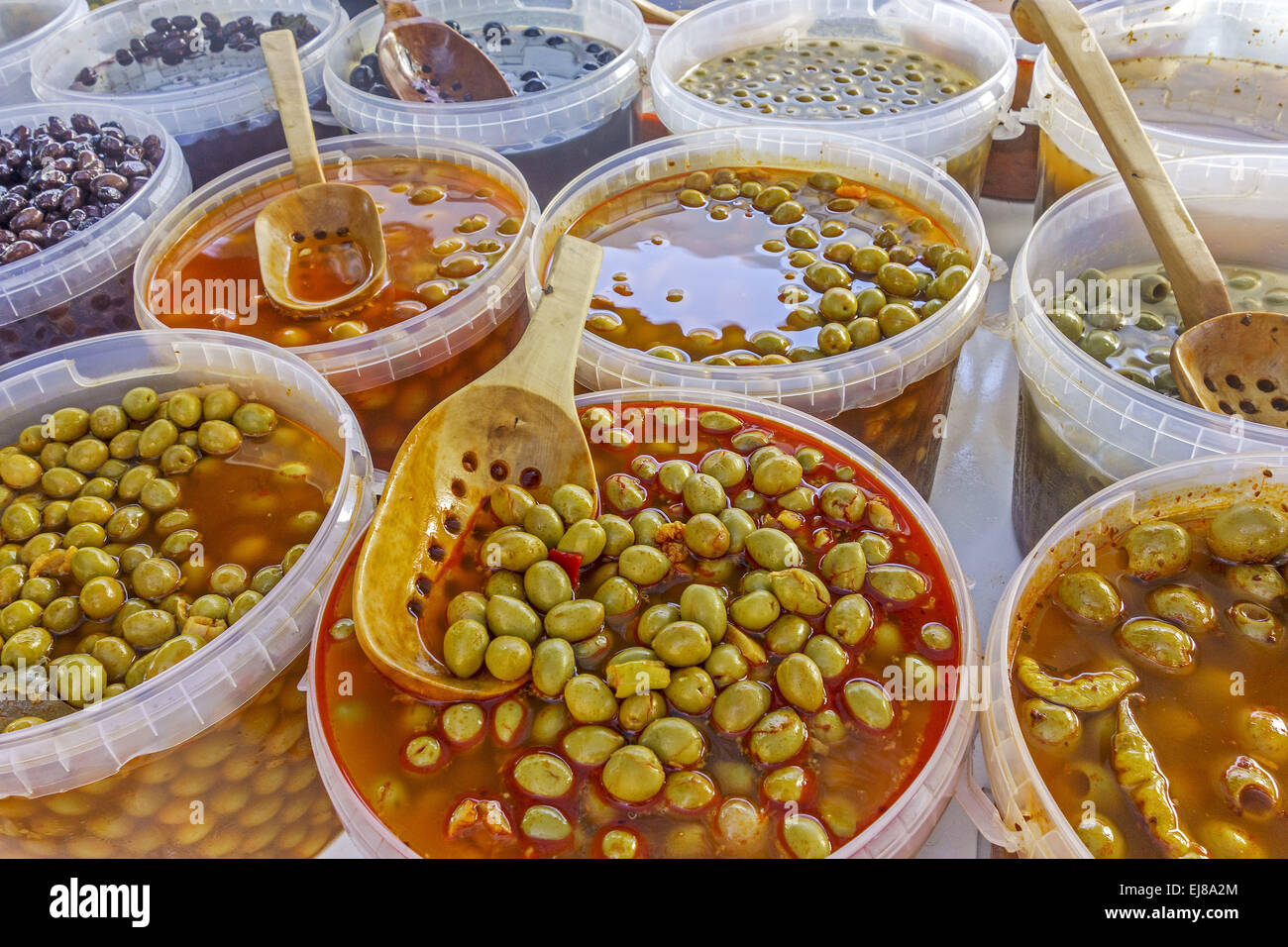 Dishes Of Olives Catalonia Spain Stock Photo