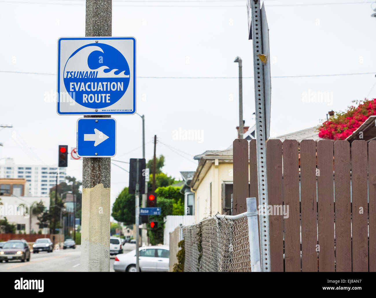 Tsunami-Evacuation Route in Los Angeles Stock Photo