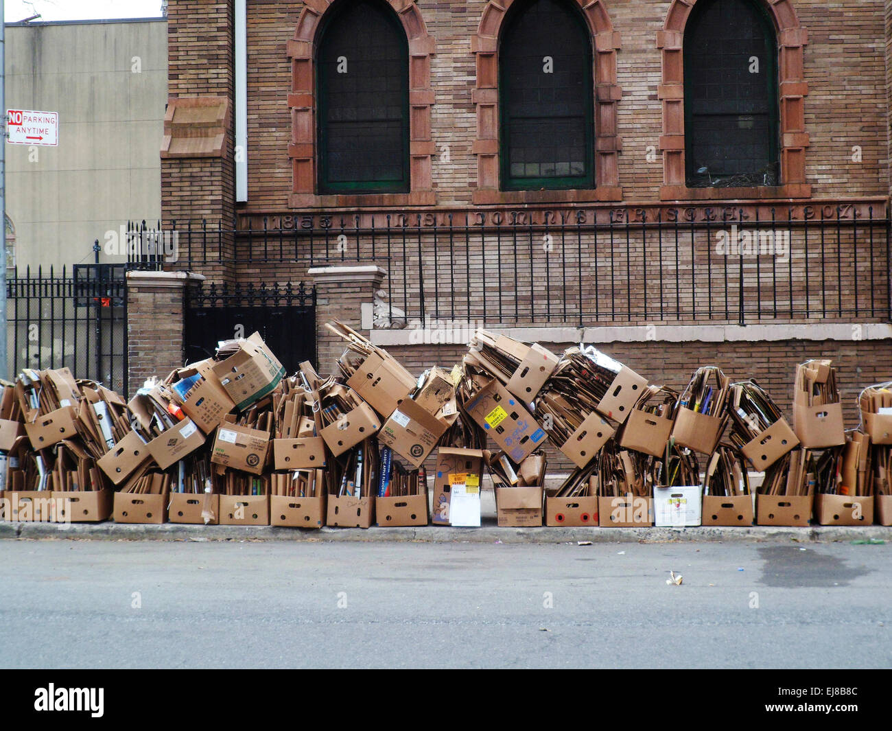 Cardboard trash bundled for pick up and recycling in New York on Friday, February 20. 2015