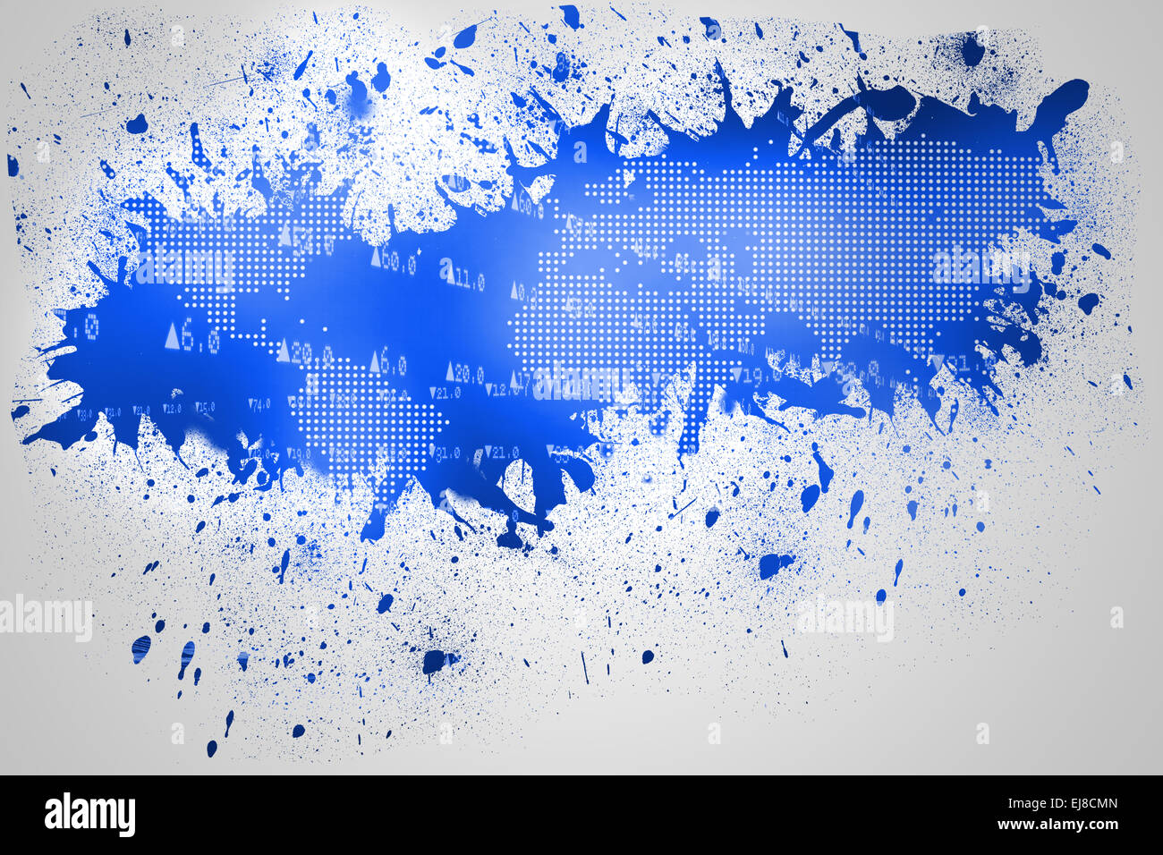 Splash on wall revealing blue world map Stock Photo
