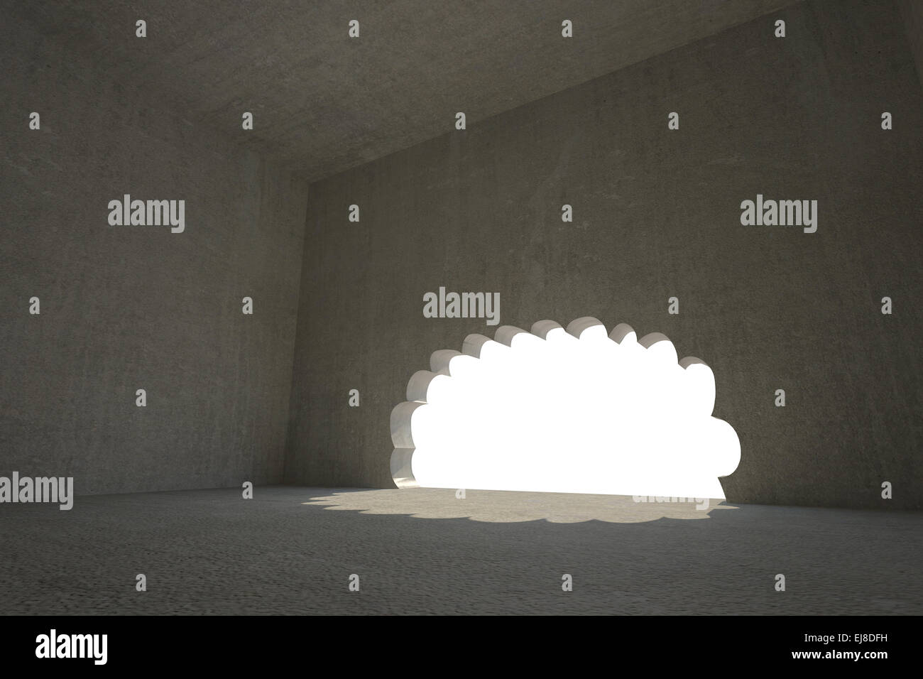 Cloud shaped door in dark room Stock Photo