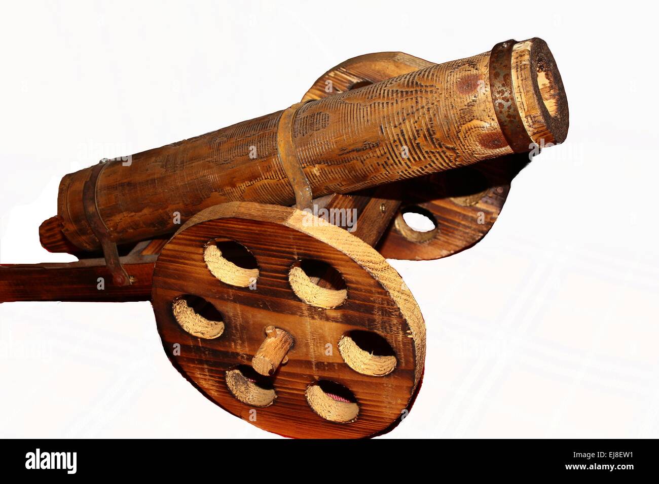 Wooden cannon statue Stock Photo