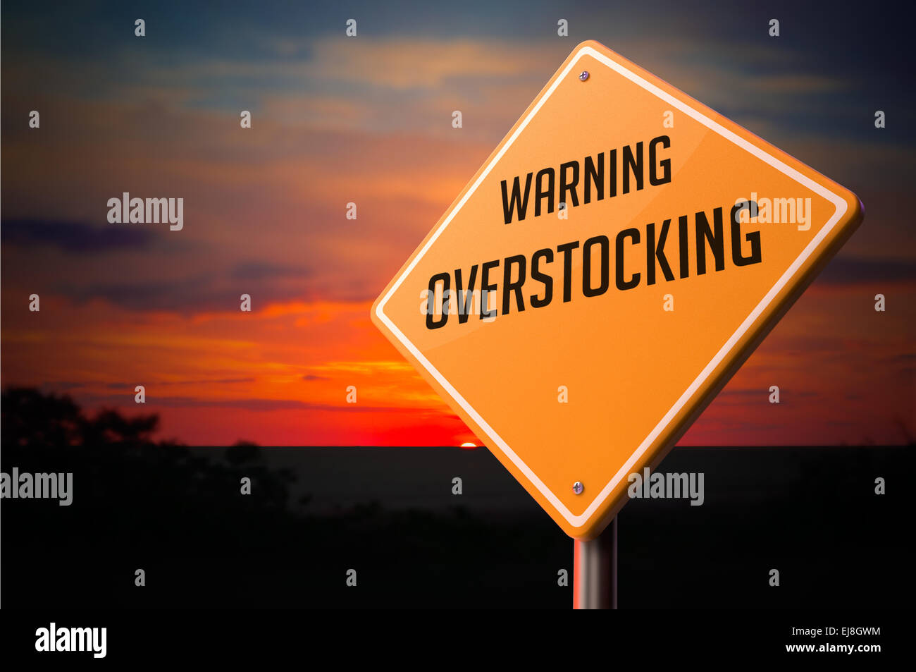 Overstocking on Warning Road Sign. Stock Photo