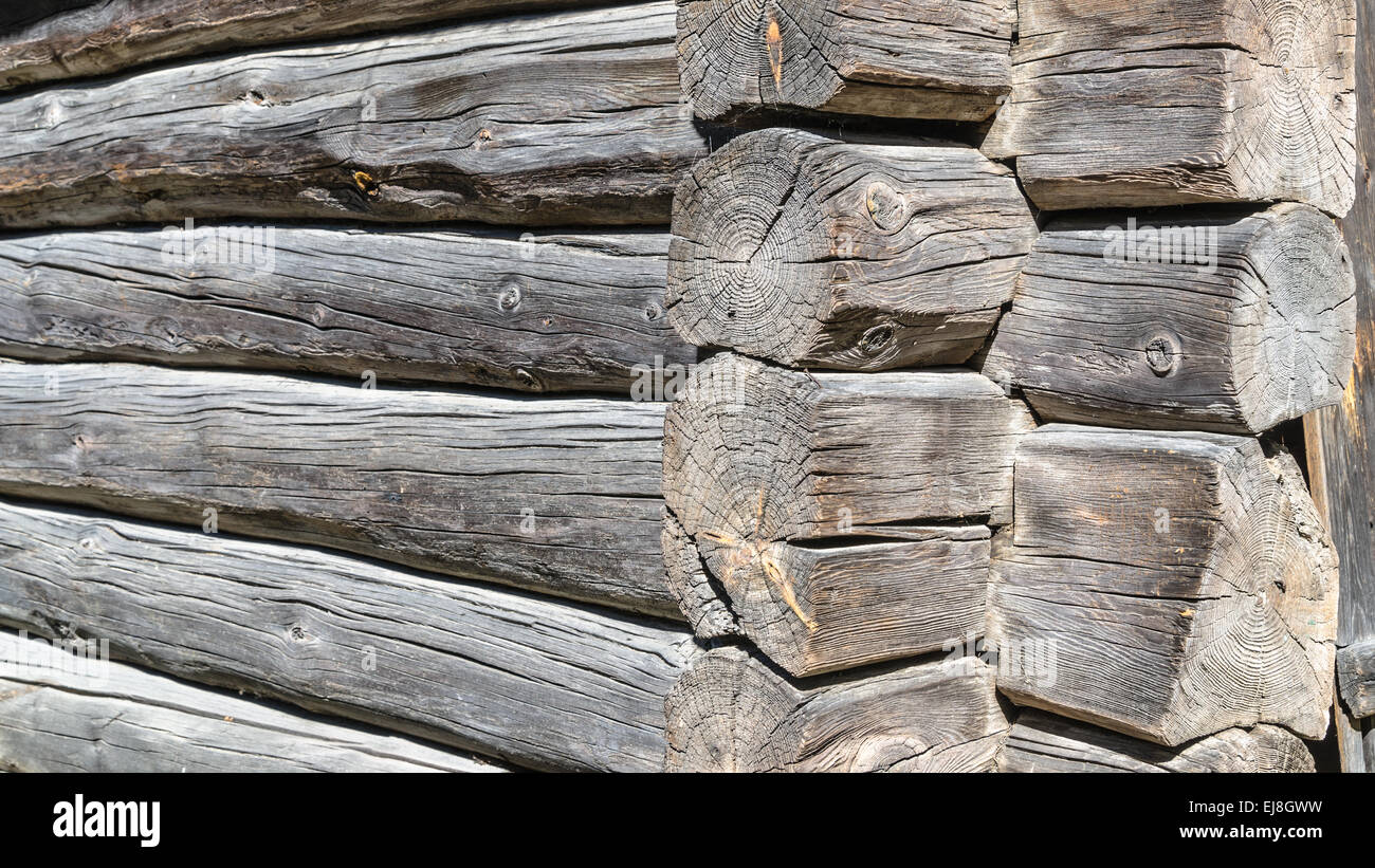 Angle old log home, close up Stock Photo