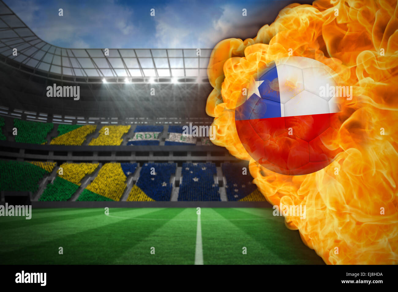 Fire surrounding chile flag football Stock Photo