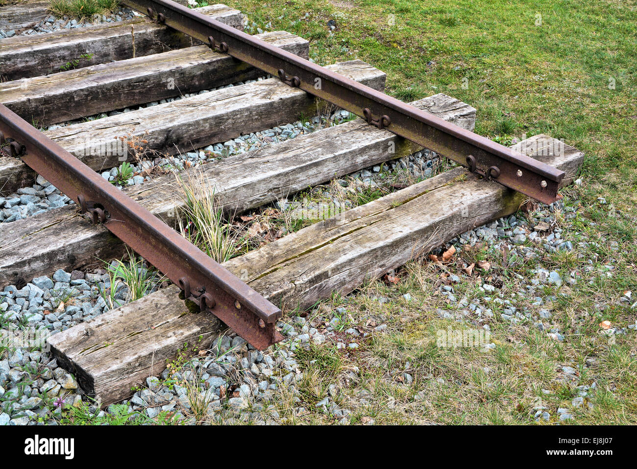 Railroad tracks at the Port of Magdeburg Stock Photo