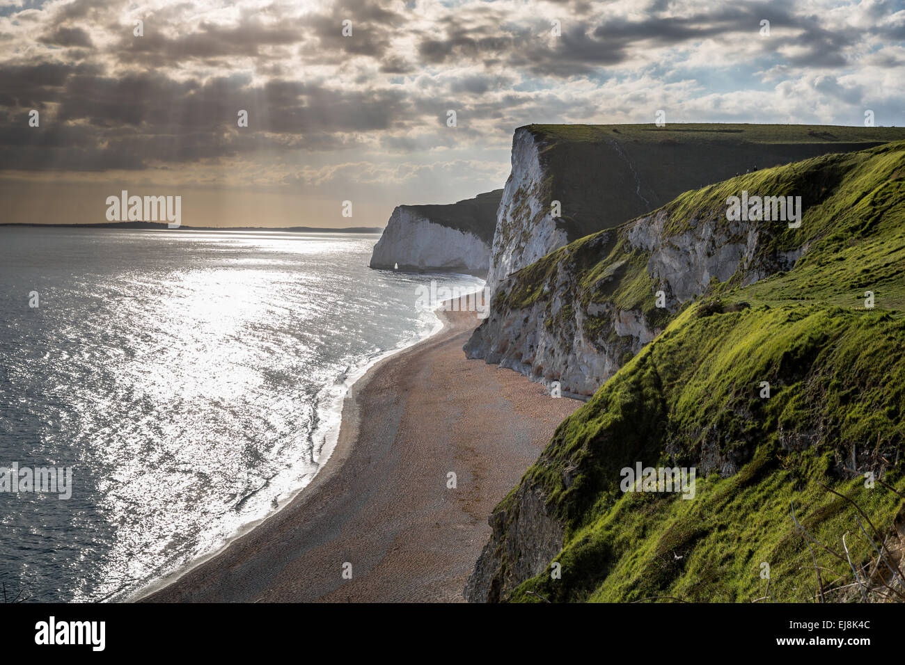 Coastal scene with beach, cliffs and the sea Stock Photo