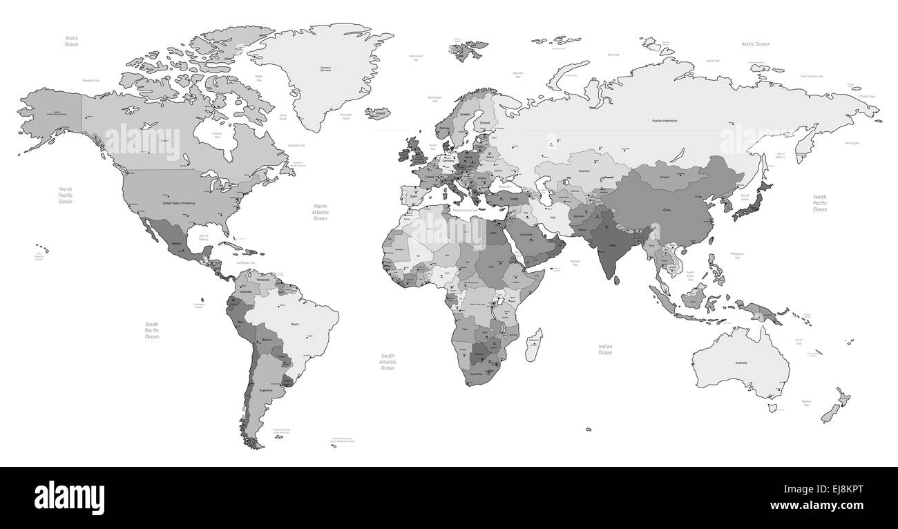 Gray detailed World map Stock Photo