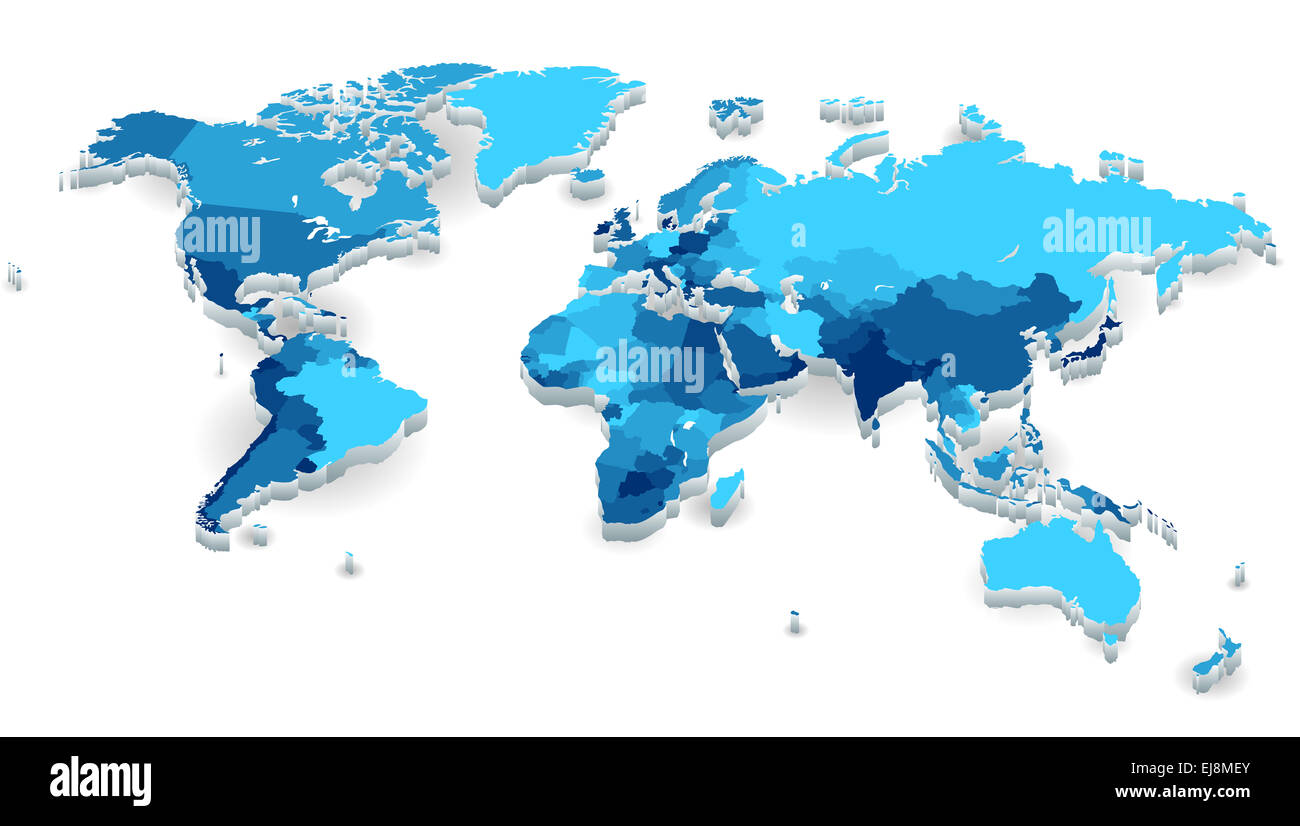 Extruded World map with countries Stock Photo