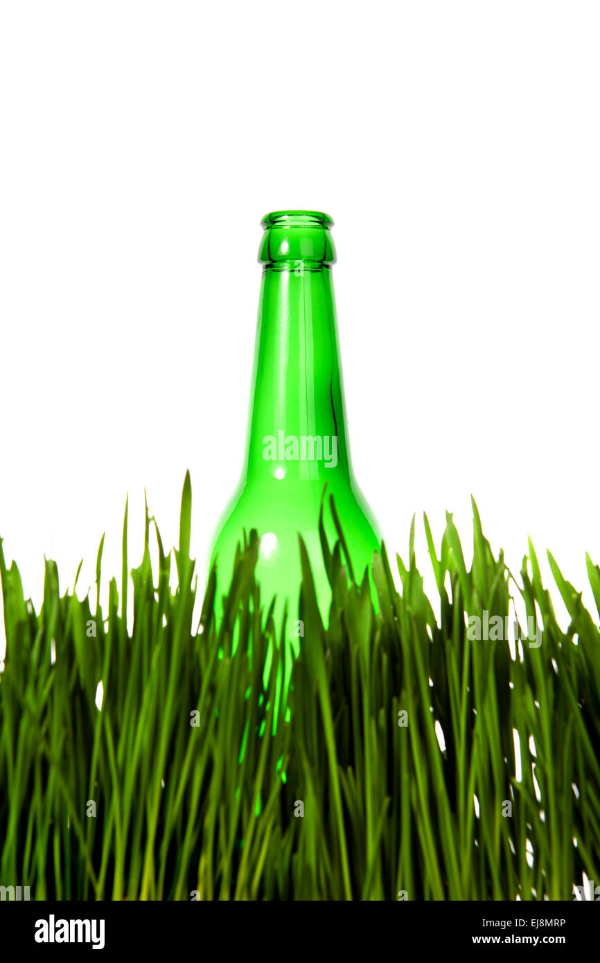 Green Bottle in the Grass Stock Photo - Alamy