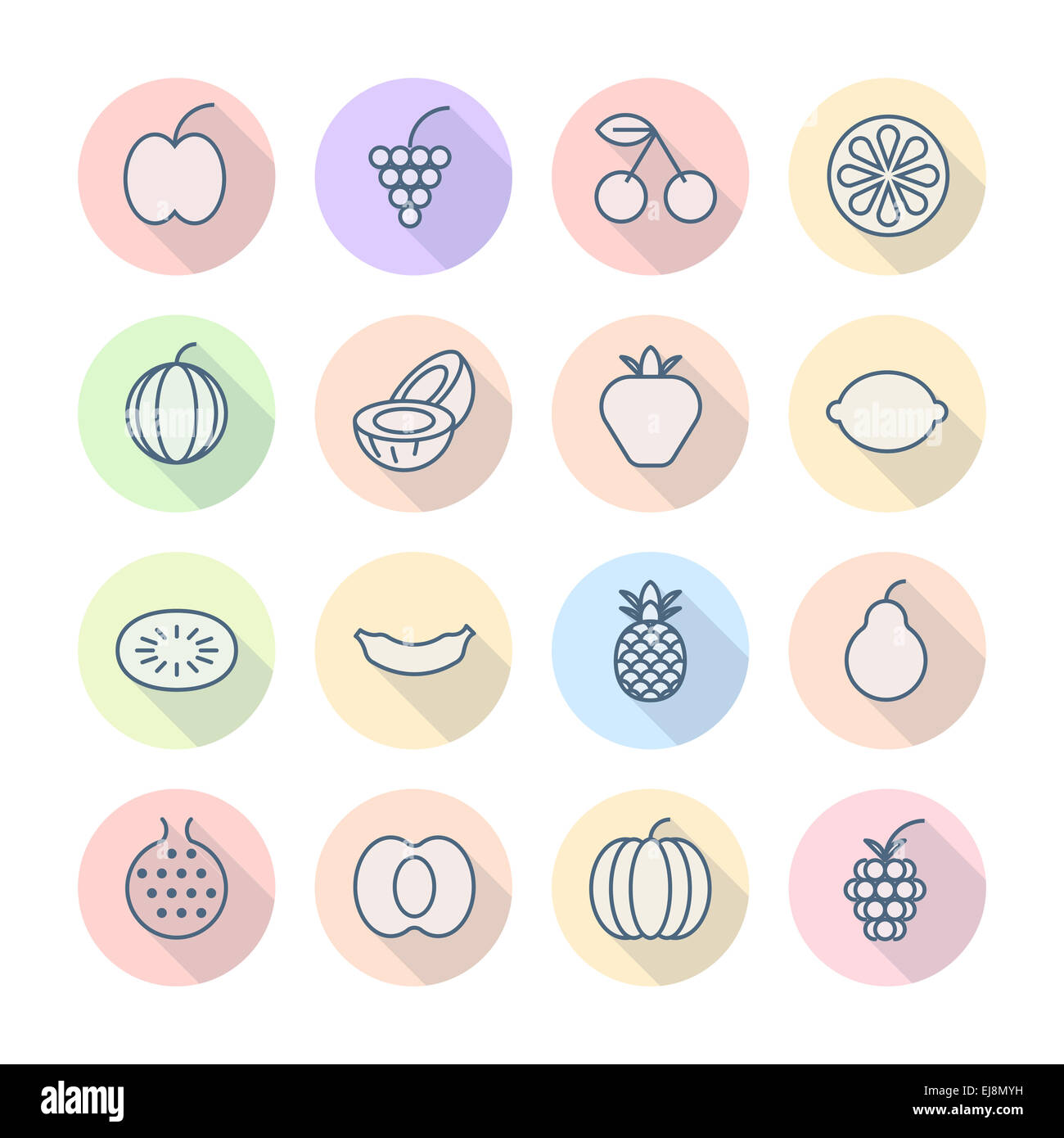 Thin Line Icons For Fruits Stock Photo - Alamy