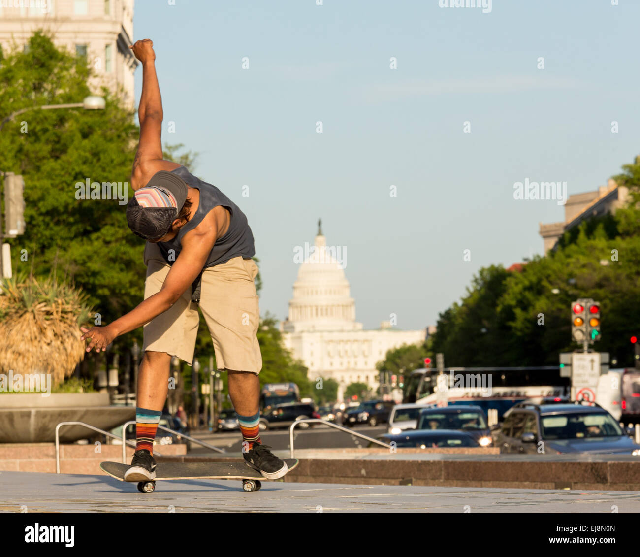 Skateboarder on Pennsylvania Avenue DC Stock Photo