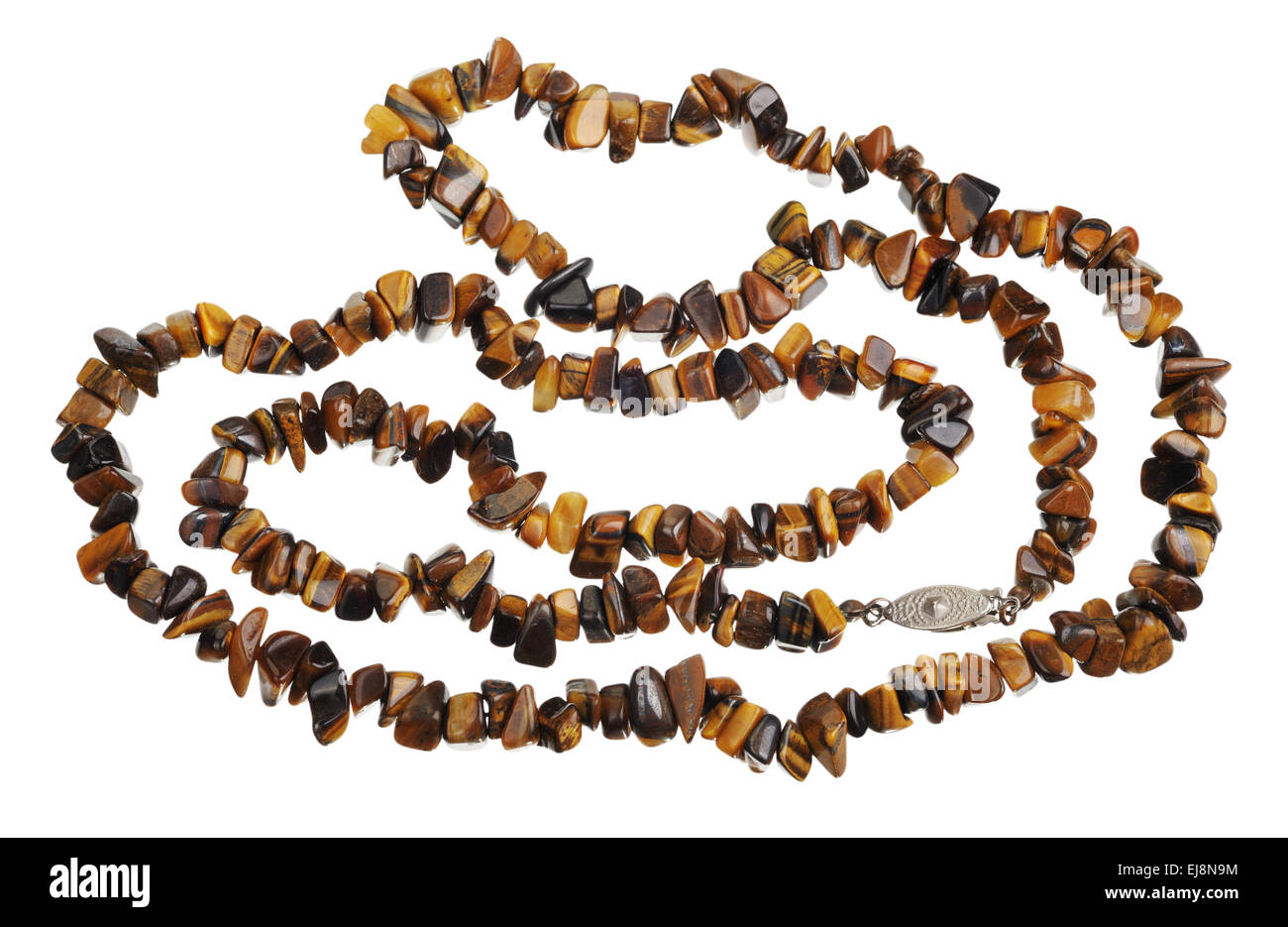 Beads of tiger's eye, isolated Stock Photo Alamy