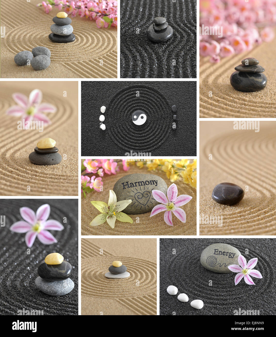 collage of japanese gardens Stock Photo