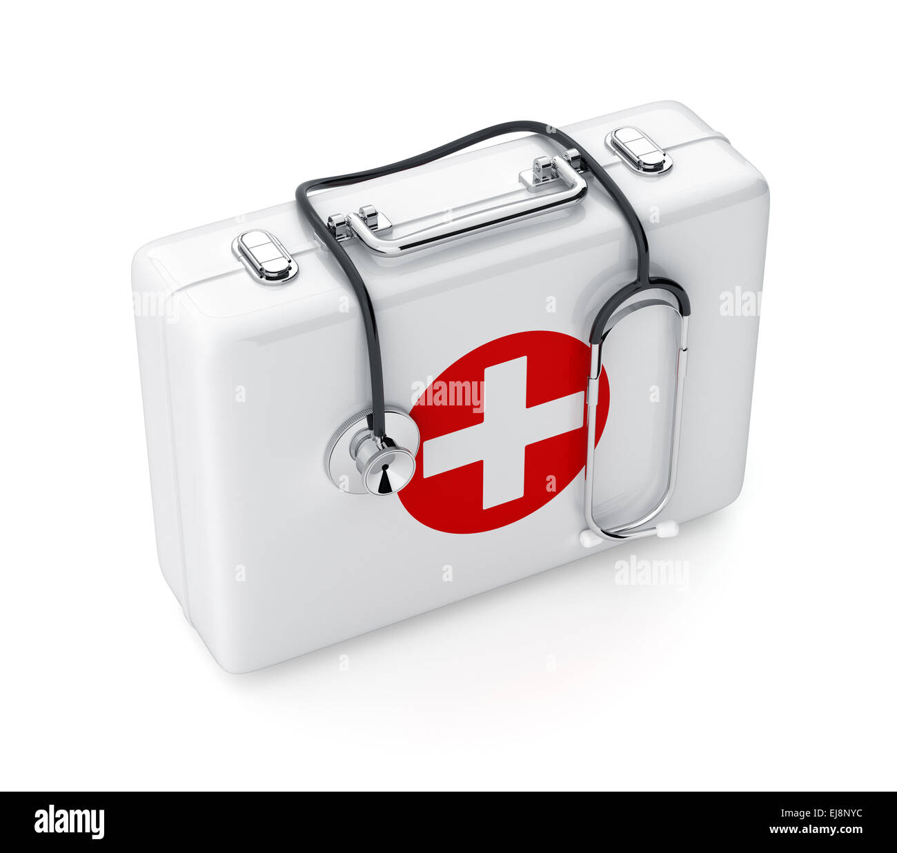 3d rendering of stethoscope and first aid kit isolated on white ...