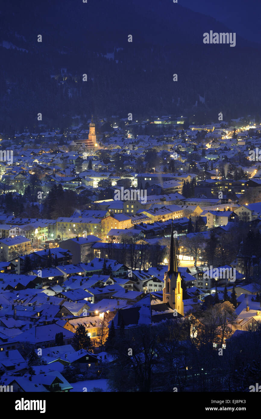 city garmisch in Germany at winter night Stock Photo