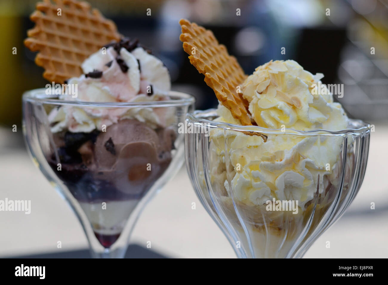 two ice cream sundaes Stock Photo