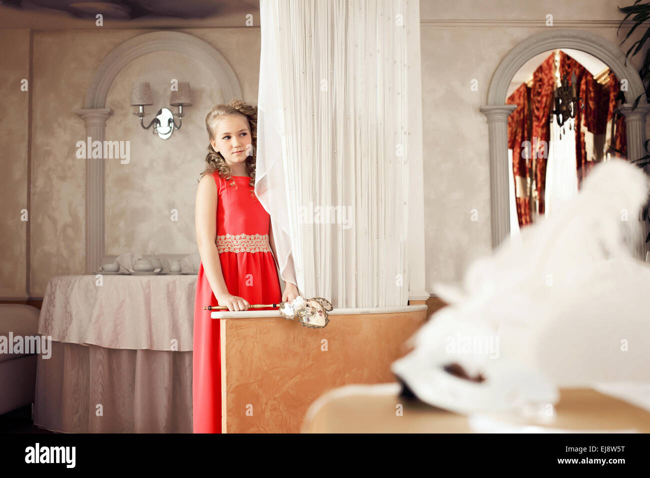 Cute little lady ready for action on stage Stock Photo Alamy