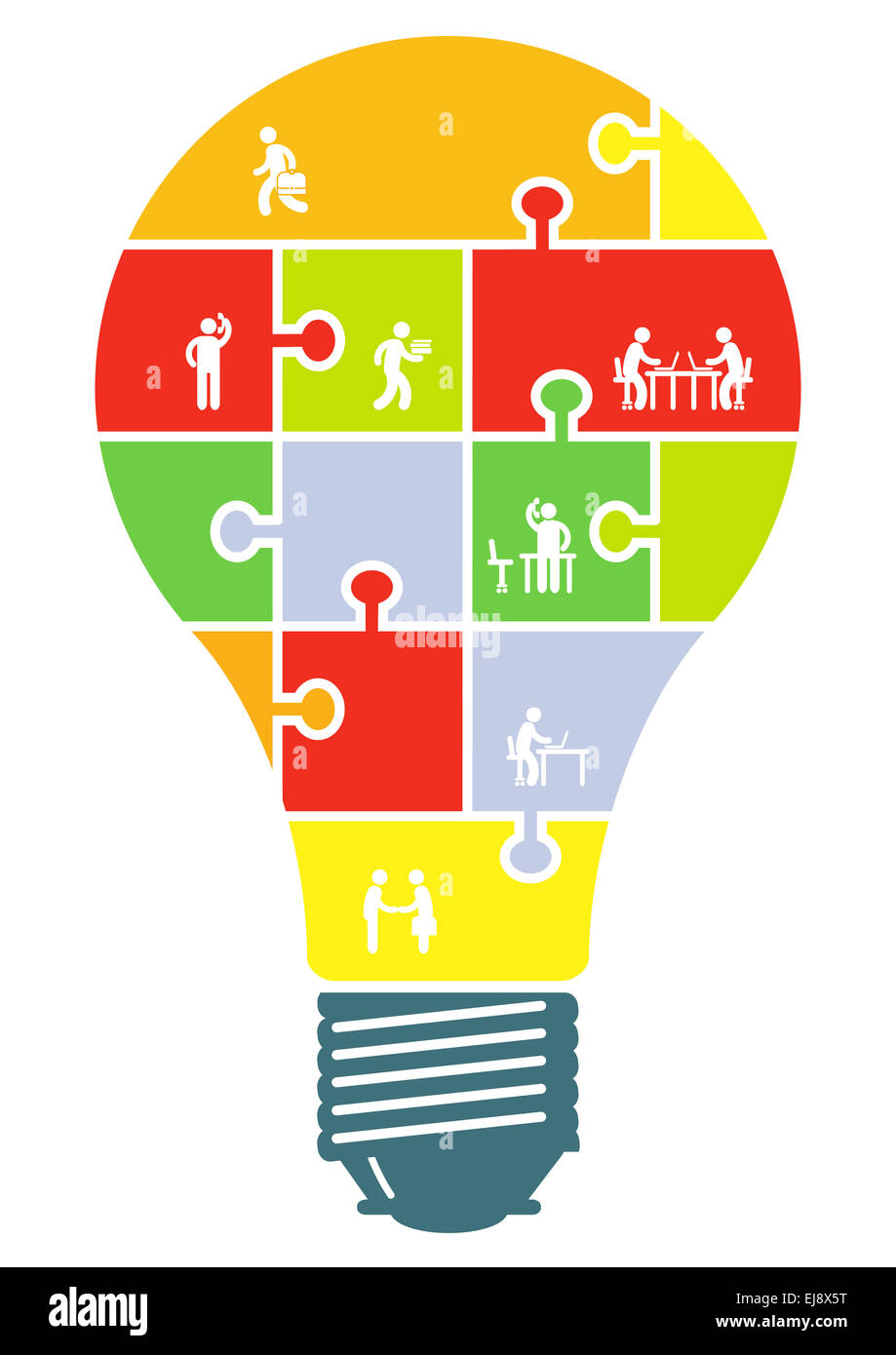 Cooperation and partnership concept in light bulb Stock Photo