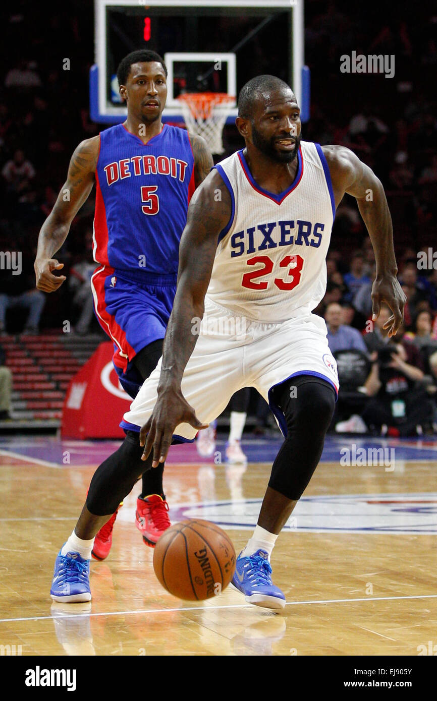 March 18, 2015: Philadelphia 76ers guard Jason Richardson (23) in action as  Detroit Pistons guard Kentavious Caldwell-Pope (5) trails him during the NBA  game between the Detroit Pistons and the Philadelphia 76ers
