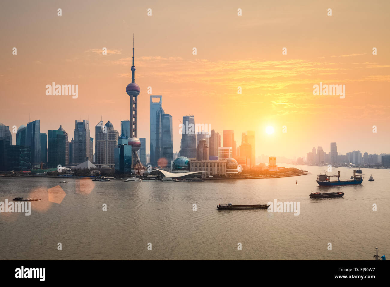 beautiful dusk with shanghai skyline Stock Photo