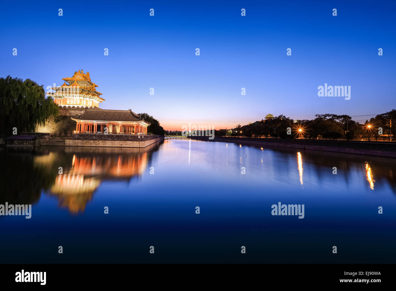 beijing moat in nightfall Stock Photo