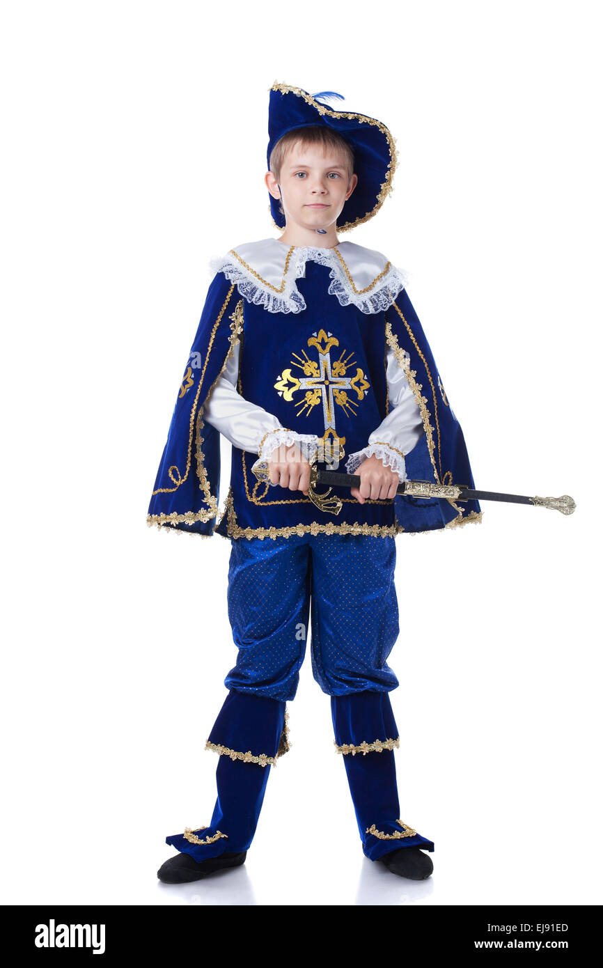 Handsome young musketeer, isolated on white Stock Photo