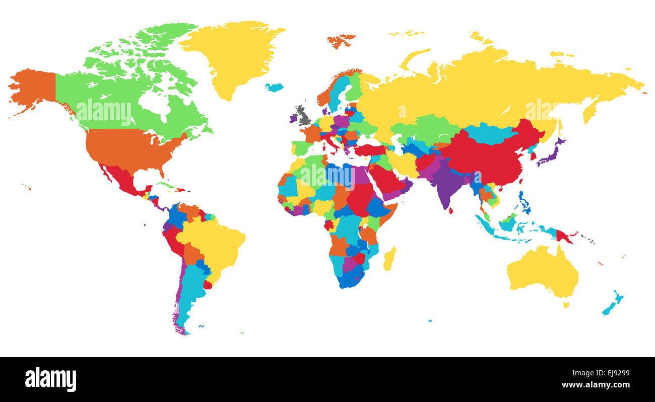 Worldmap in rainbow colors Stock Photo