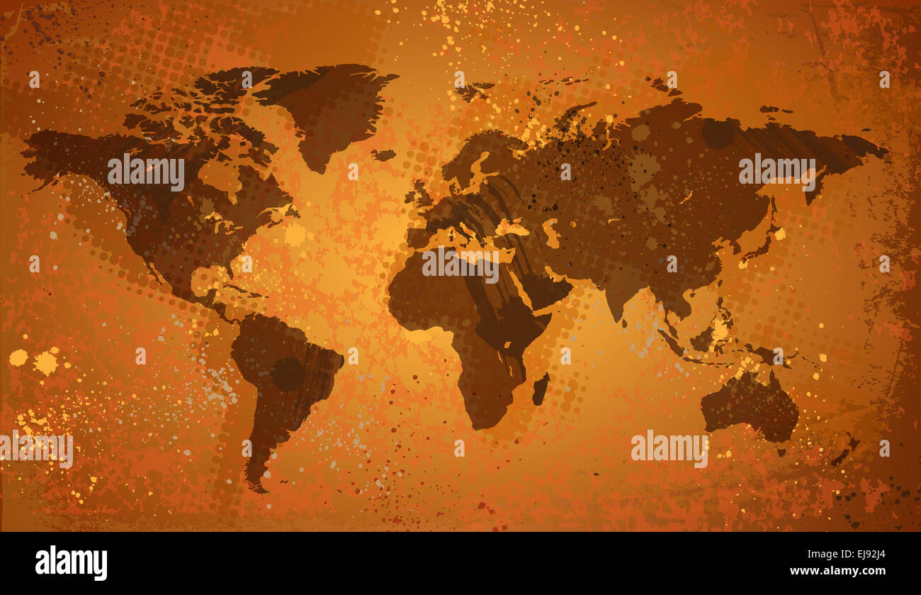 World map on grunge background Stock Photo