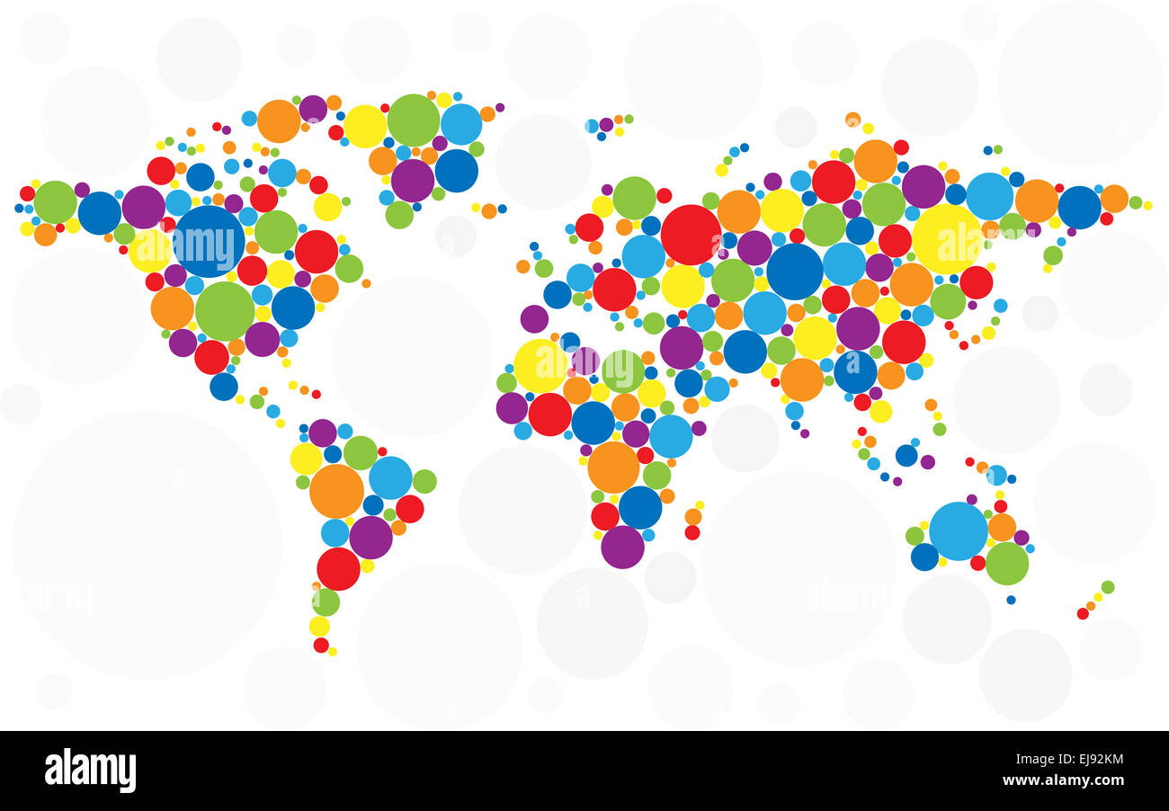 World map of colorful bubbles Stock Photo